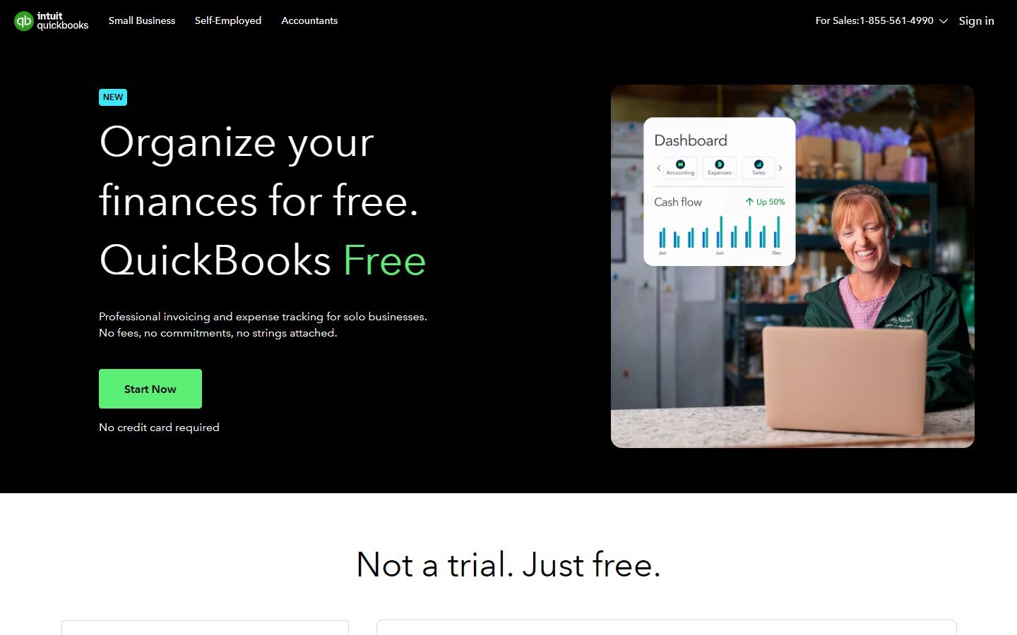 QuickBooks Free page: organize your finances for free, no credit card required