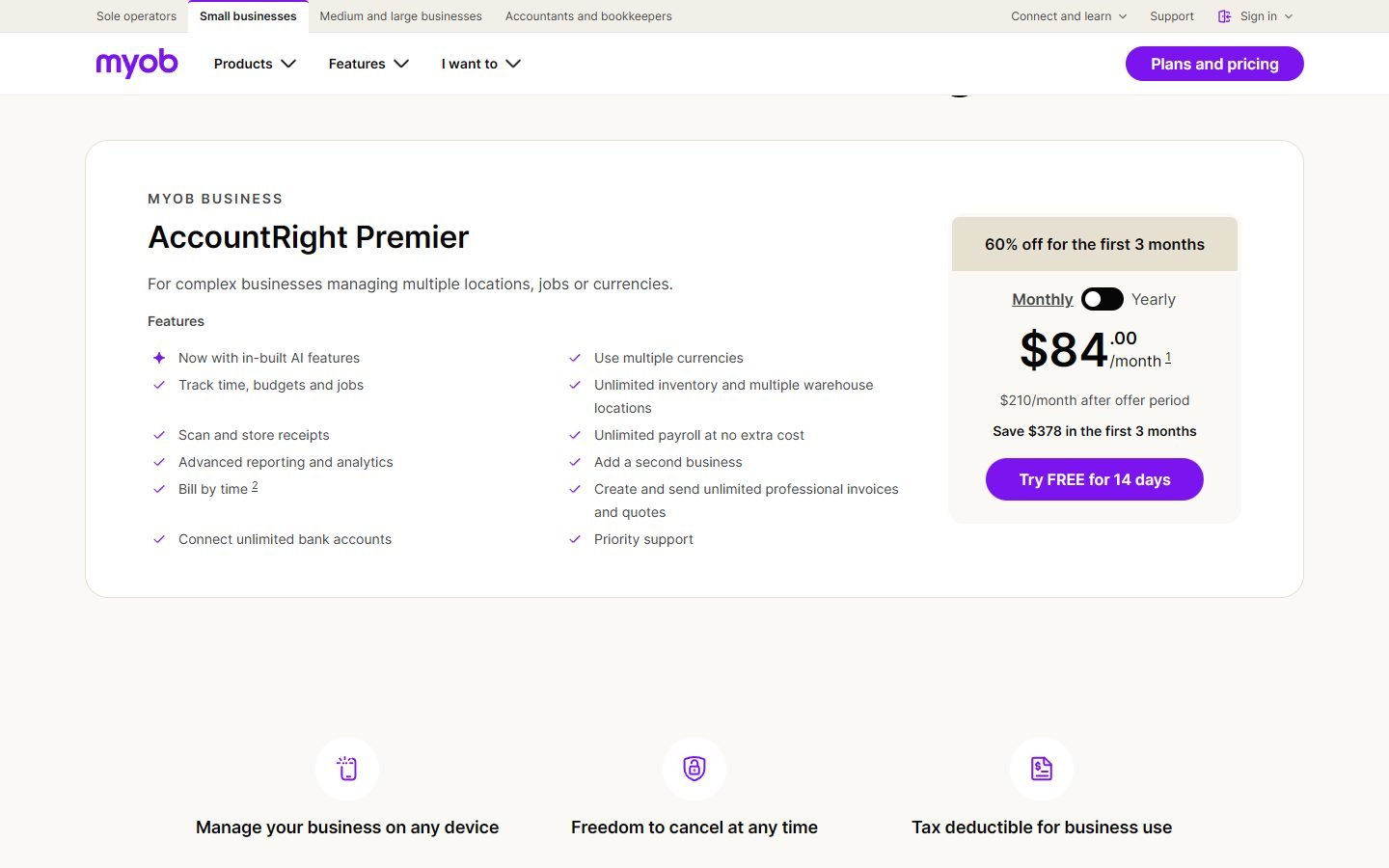 MYOB AccountRight Premier Australia: use multiple currencies, A$210 a month after the offer