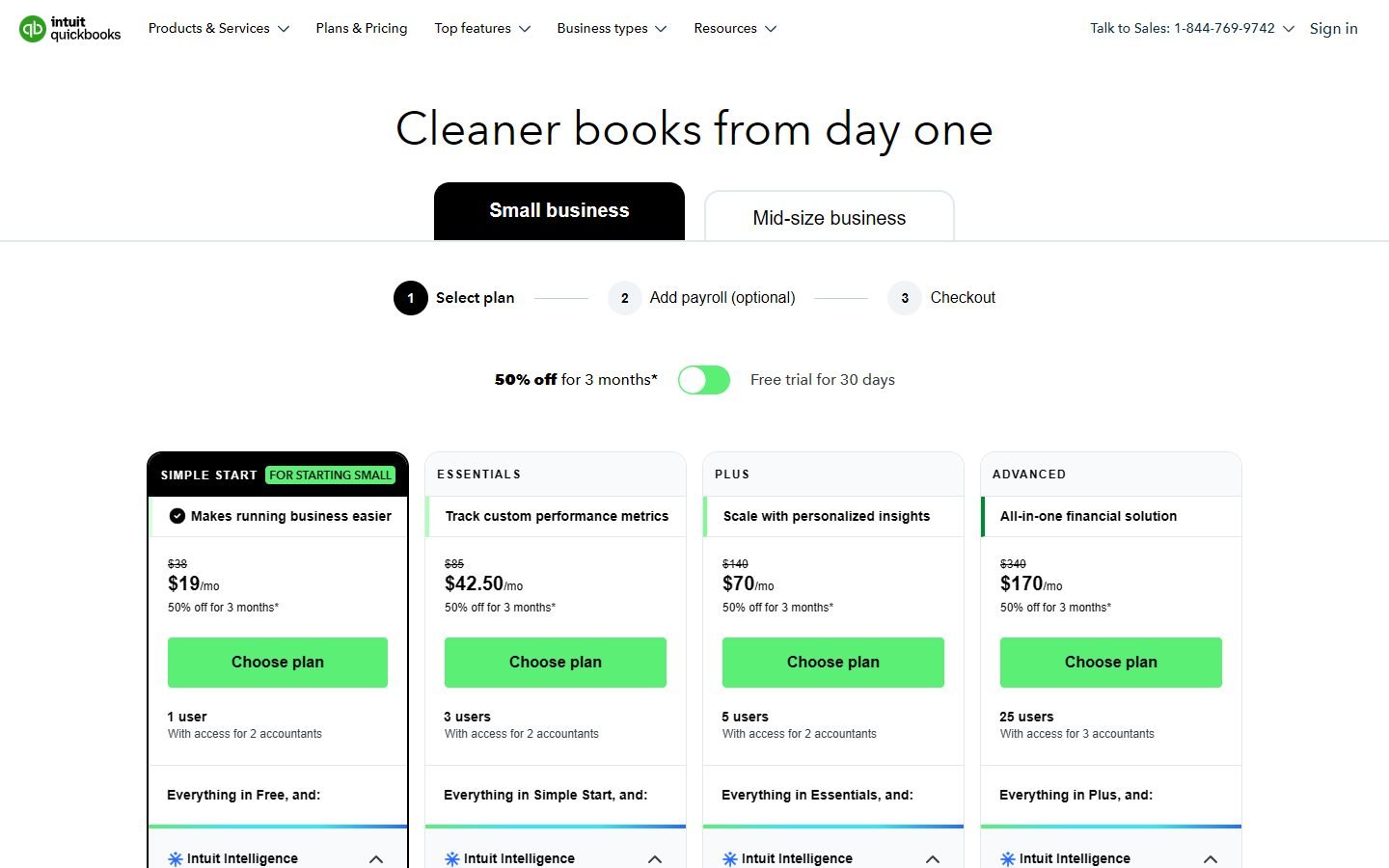 QuickBooks Online US pricing: Simple Start $38, Essentials $85, Plus $140 and Advanced $340 a month with user limits