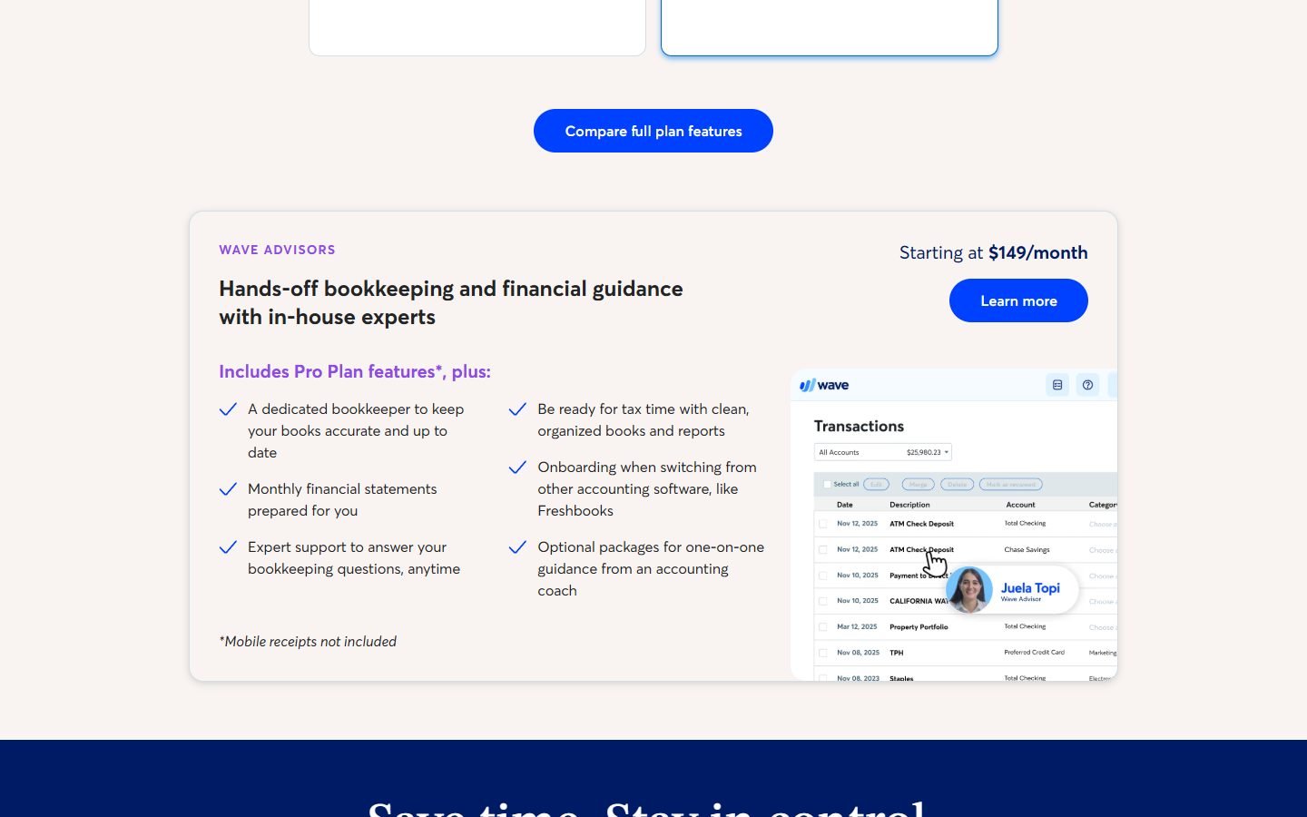 Wave Advisors bookkeeping service starting at $149 a month