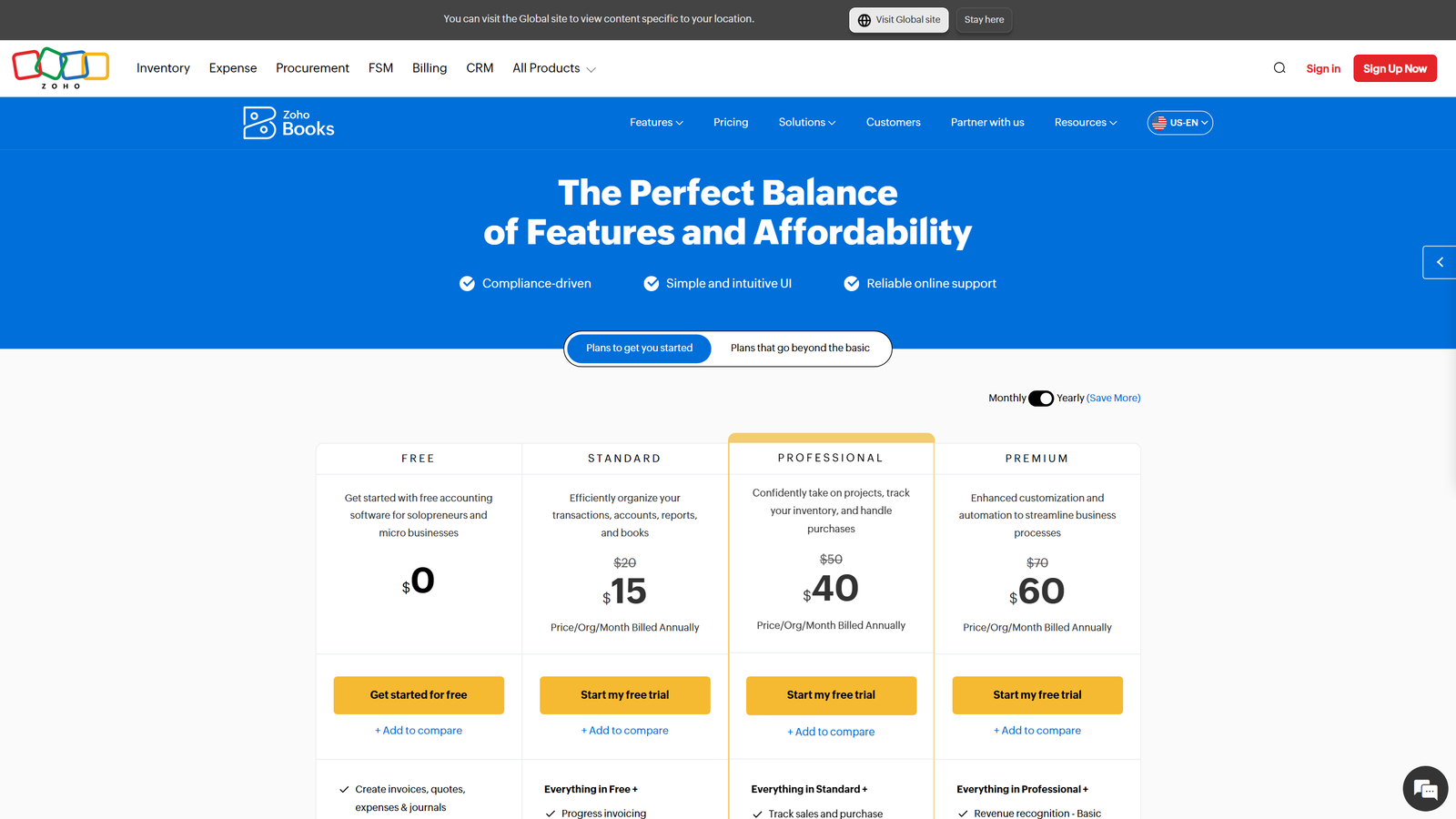 Zoho Books pricing comparison